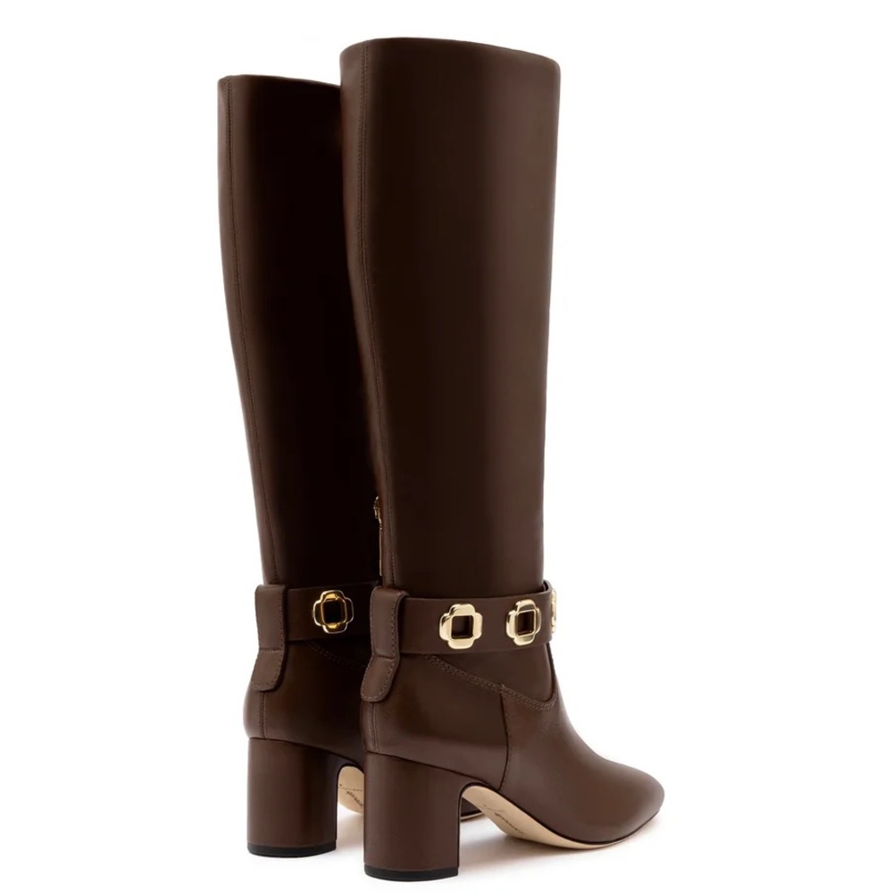 Larroudé Milan Knee High Block Boots Cognac Brown Leather Size 7 NWOB $530 - Picture 4 of 8